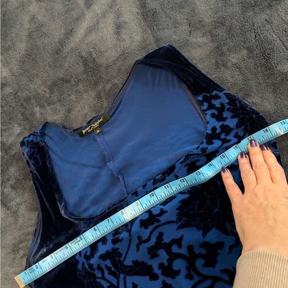 Betsey Johnson vintage velvet burnout Silk Blend Cobalt Blue Dress vibrant Y2K M - Picture 7 of 9